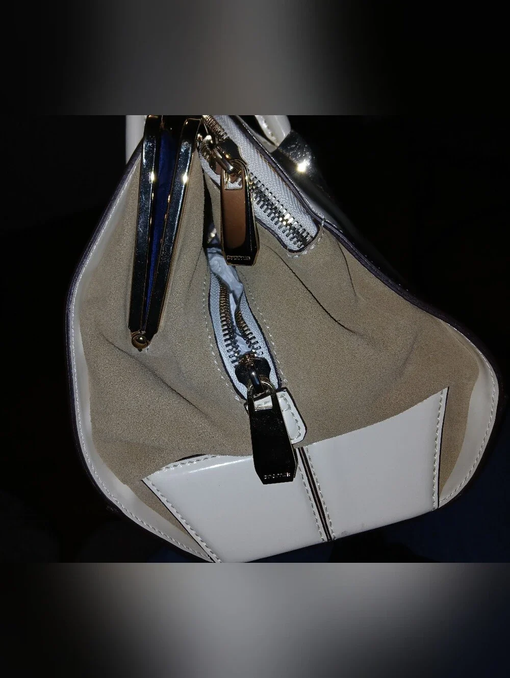 Cromia Classic White Patent Structured Satchel Bag